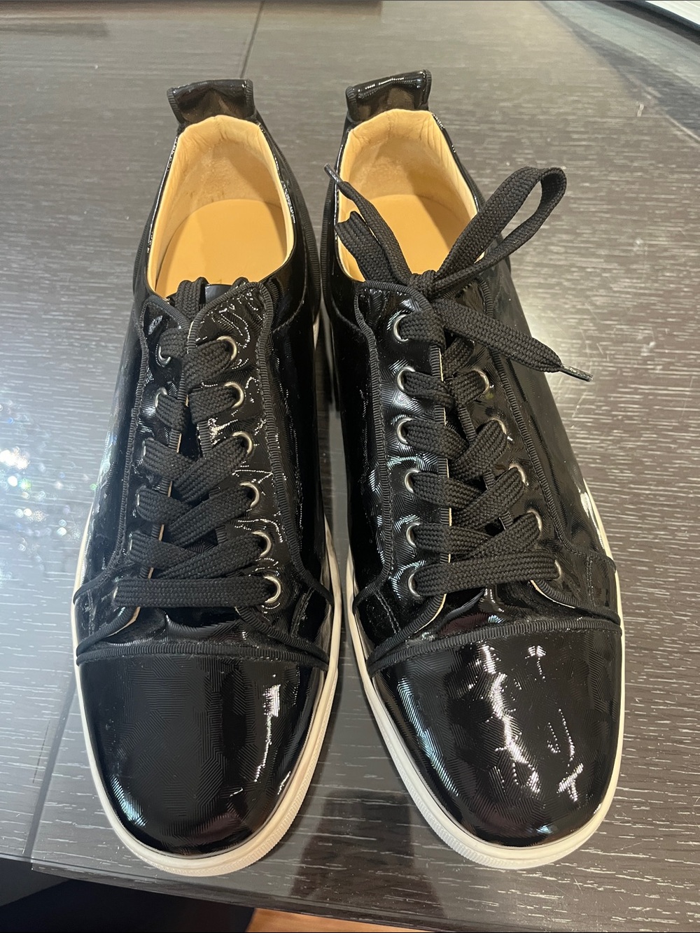 Christian Louboutin Black Patent Low-Top Sneakers
